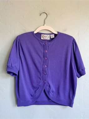 NWT Vintage 80’s Nuggets Purple Button-Front Short Sleeve Crop Cardigan Top M/L